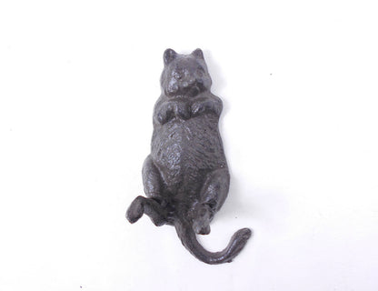 Cast Iron Happy Fat Cat Wall Hook 6""