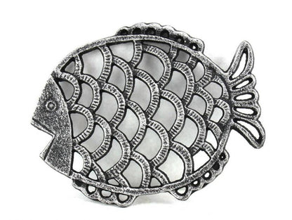 Antique Silver Cast Iron Big Fish Trivet 8""