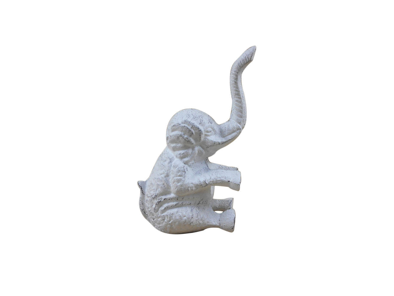 Whitewashed Cast Iron Elephant Metal Door Stop 8""