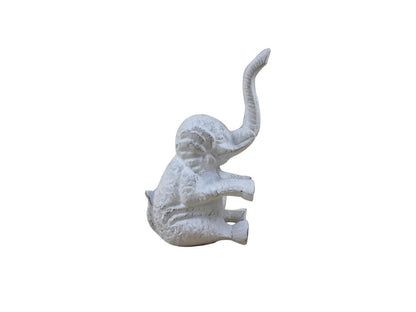 Whitewashed Cast Iron Elephant Metal Door Stop 8""