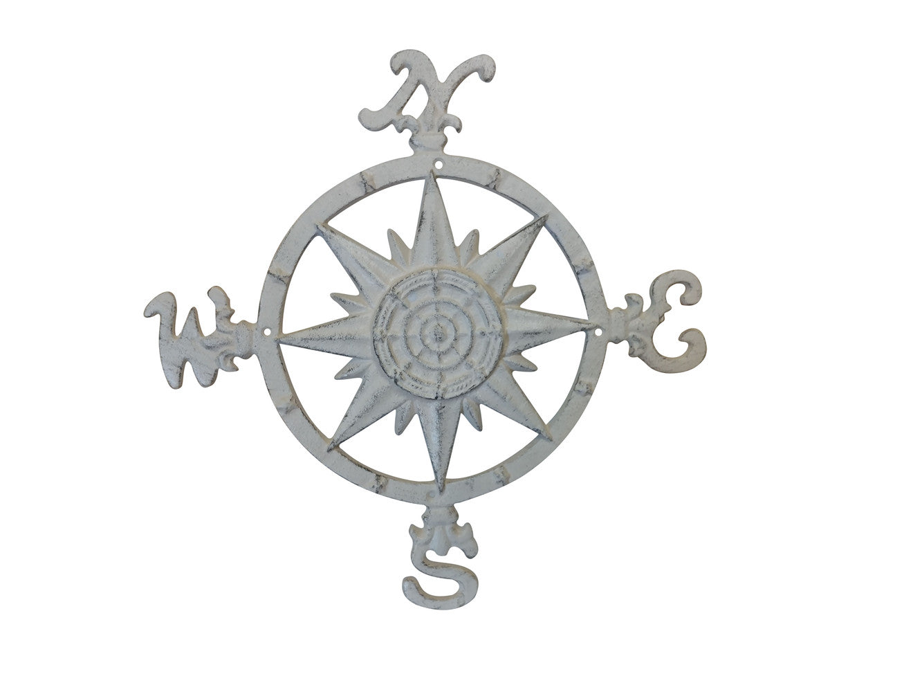 Aged White Cast Iron Large Decorative Rose Compass 19""