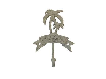Aged White Cast Iron Palm Tree Beach Hook 8""