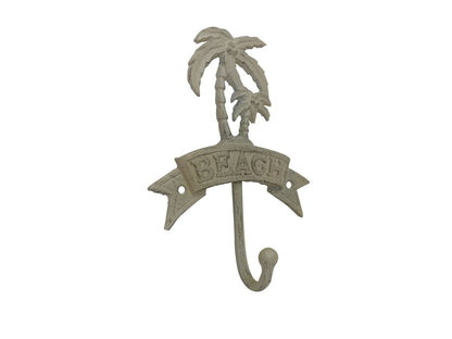 Aged White Cast Iron Palm Tree Beach Hook 8""
