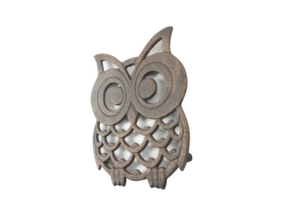 Rustic Copper Cast Iron Owl Trivet 8""