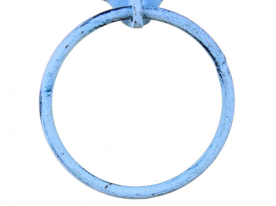 Rustic Dark Blue Whitewashed Cast Iron Mermaid Towel Holder 8.5""