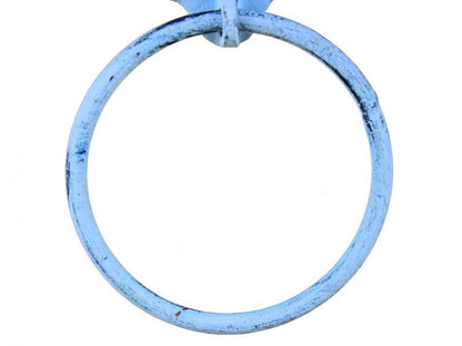 Rustic Dark Blue Whitewashed Cast Iron Mermaid Towel Holder 8.5""