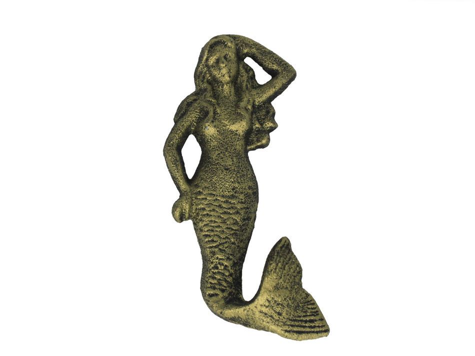 Rustic Gold Cast Iron Mermaid Hook 6""