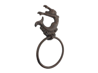 Rustic Copper Cast Iron Decorative Arching Mermaid Towel Holder 9""