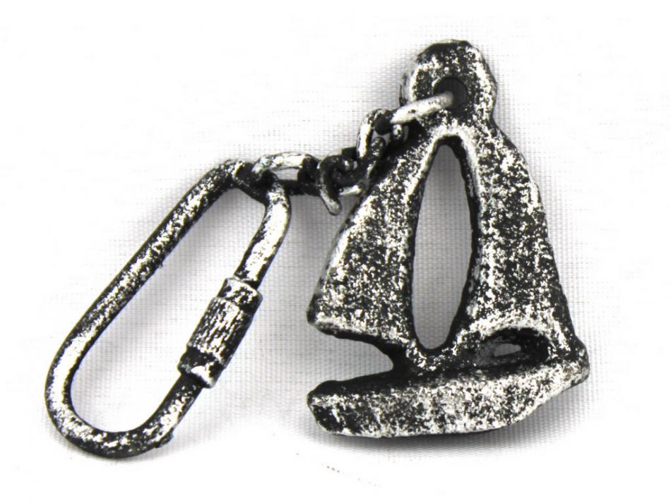 Antique Silver Cast Iron Sailboat Key Chain 5""