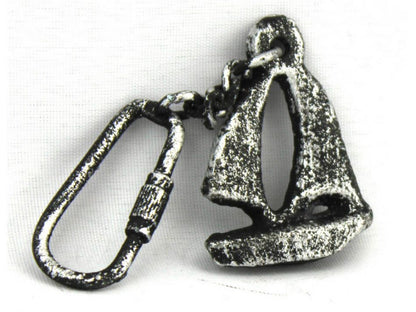 Antique Silver Cast Iron Sailboat Key Chain 5""