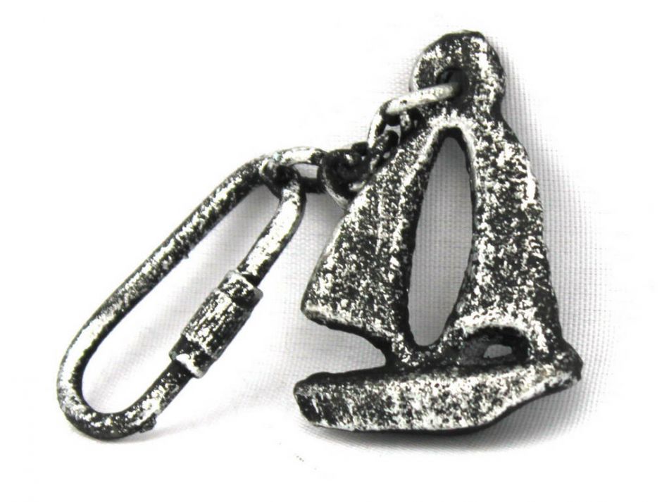 Antique Silver Cast Iron Sailboat Key Chain 5""