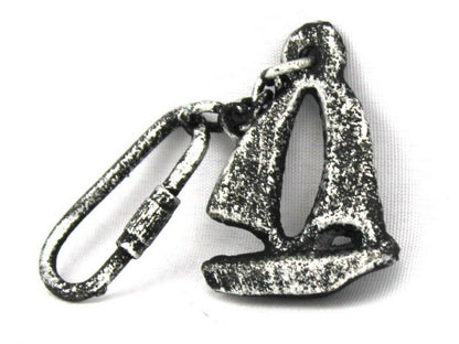 Antique Silver Cast Iron Sailboat Key Chain 5""