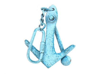 Light Blue Whitewashed Cast Iron Anchor Key Chain 5""