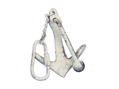 Whitewashed Cast Iron Anchor Key Chain 5""