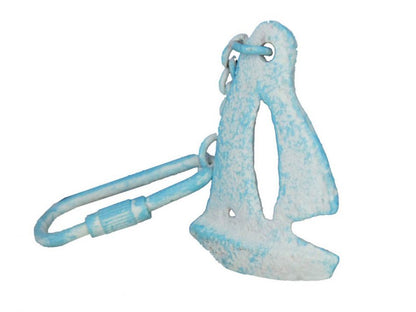 Light Blue Whitewashed Cast Iron Sailboat Key Chain 5""