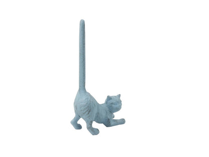 Rustic Light Blue Cast Iron Cat Paper Towel Holder 10""