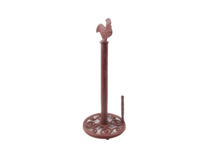 Rustic Red Whitewashed Cast Iron Rooster Paper Towel Holder 15""