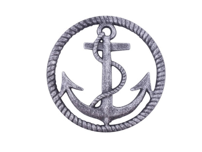 Rustic Silver Cast Iron Anchor and Rope Nautical Kitchen Trivet 7""