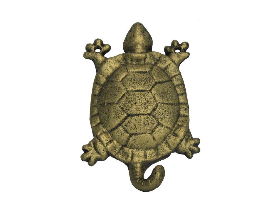 Rustic Gold Cast Iron Turtle Hook 6""