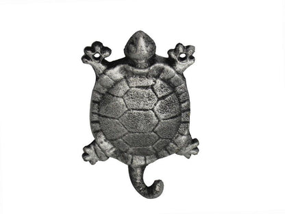 Rustic Silver Cast Iron Turtle Hook 6""