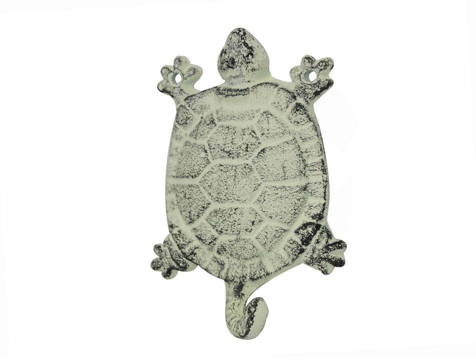 Whitewashed Cast Iron Turtle Key Hook 6""