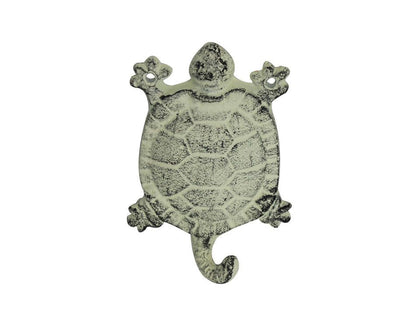 Whitewashed Cast Iron Turtle Key Hook 6""