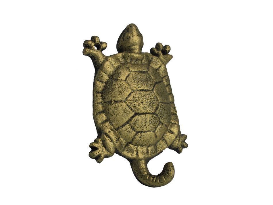 Rustic Gold Cast Iron Turtle Hook 6""