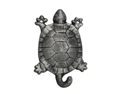 Rustic Silver Cast Iron Turtle Hook 6""