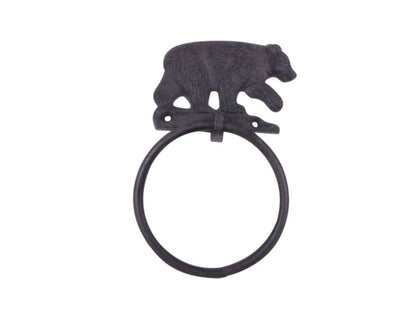 Cast Iron Black Bear Kitchen Bathroom Towel Ring 8.5""