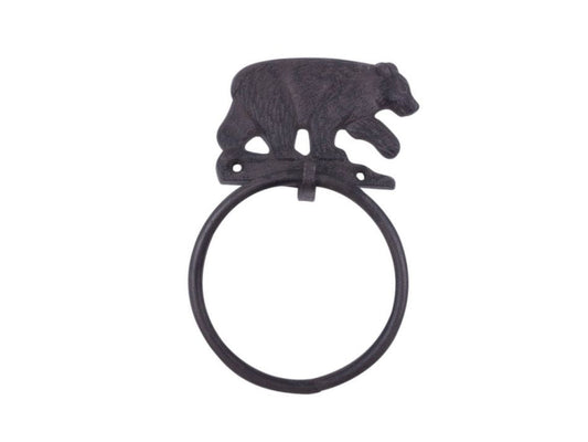 Cast Iron Black Bear Kitchen Bathroom Towel Ring 8.5""
