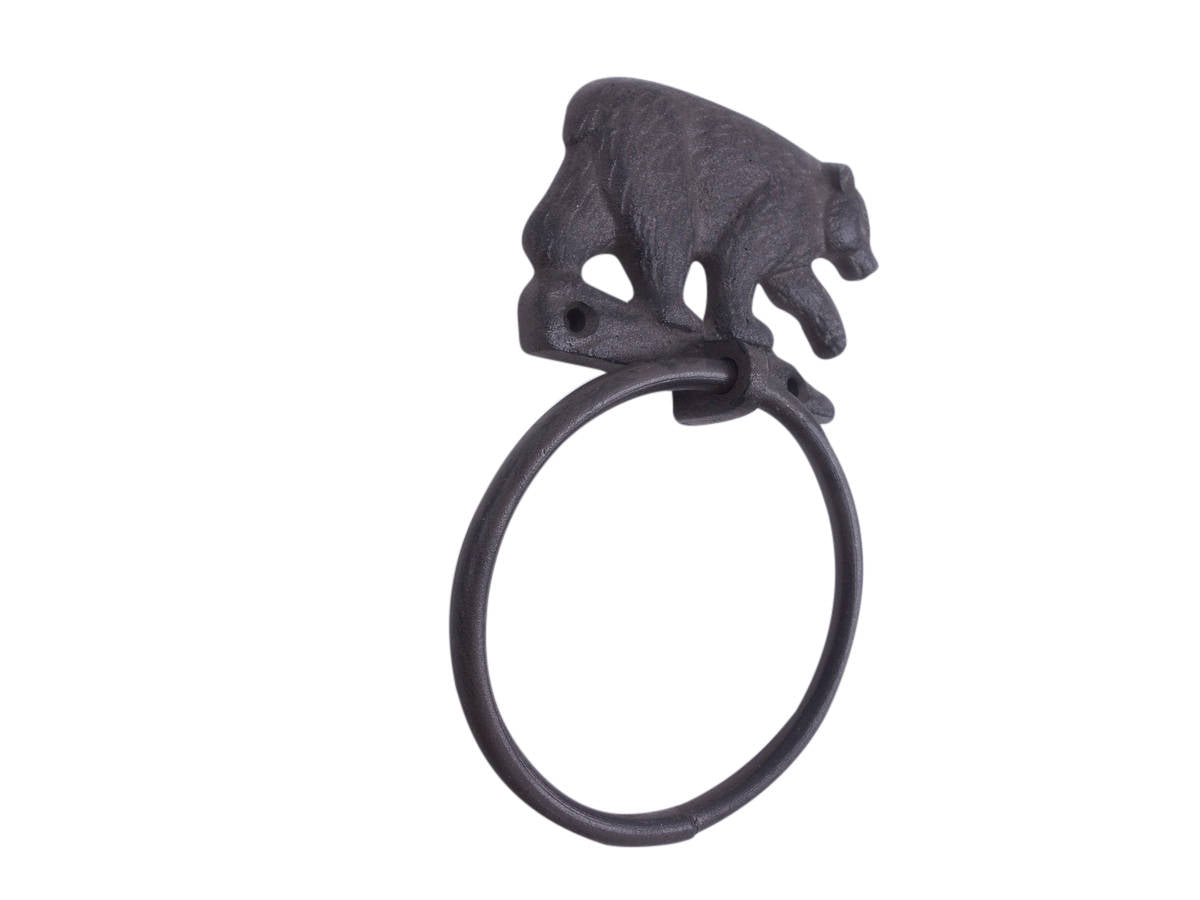 Cast Iron Black Bear Kitchen Bathroom Towel Ring 8.5""