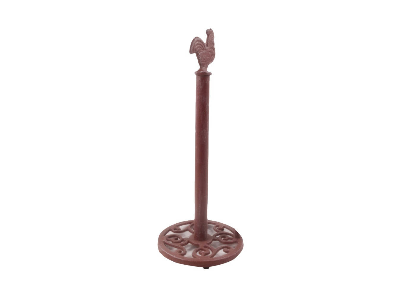 Rustic Red Whitewashed Cast Iron Rooster Extra Toilet Paper Stand 15""
