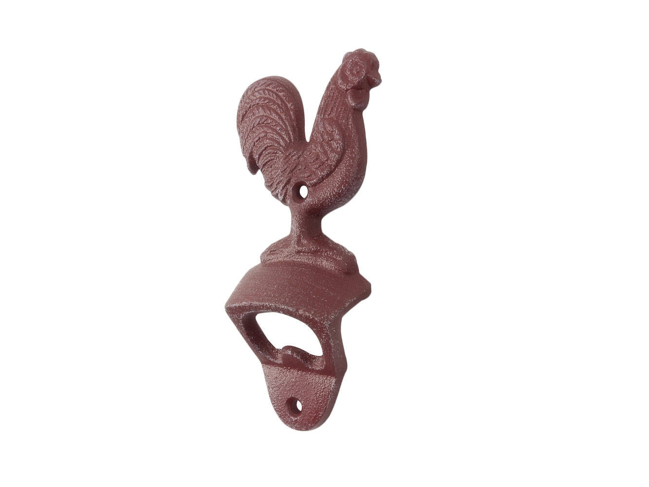 Rustic Red Whitewashed Cast Iron Rooster Bottle Opener 6""