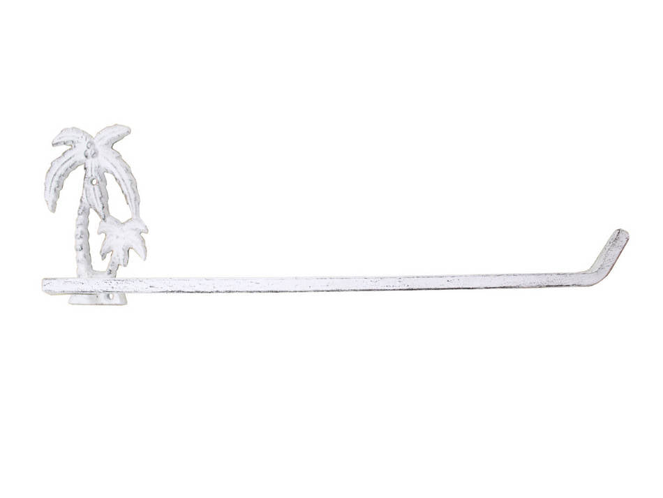 Whitewashed Cast Iron Palm Tree Wall Mounted Paper Towel Holder 17""
