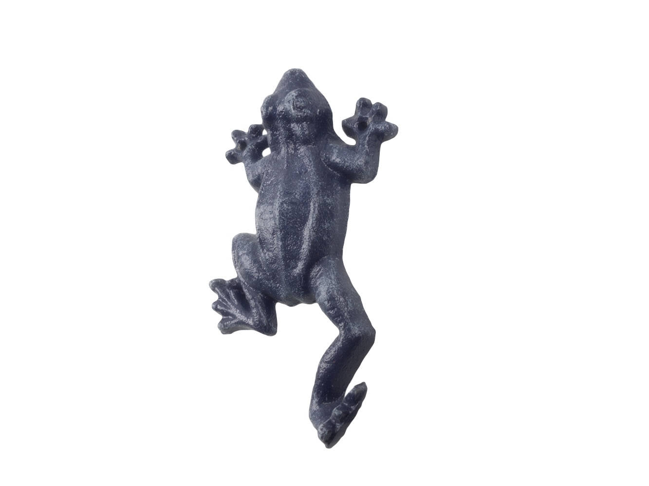 Rustic Dark Blue Cast Iron Frog Hook 6""