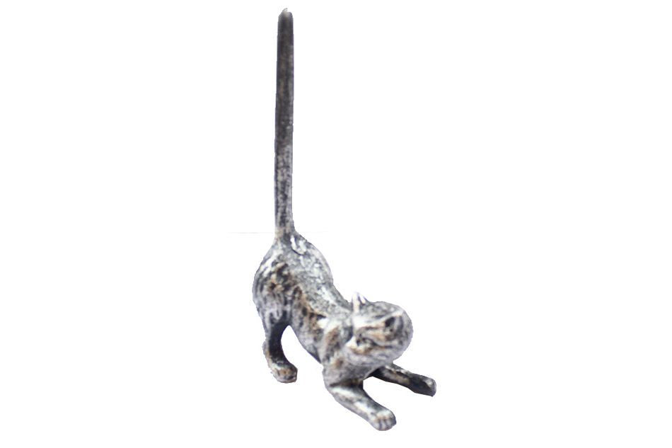 Rustic Silver Cast Iron Cat Paper Towel Holder 10""