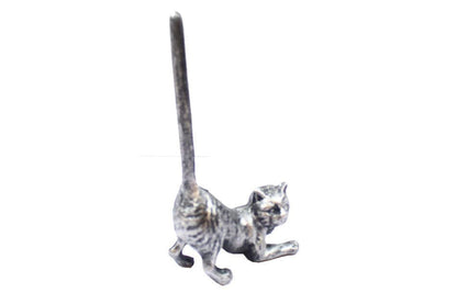 Rustic Silver Cast Iron Cat Extra Toilet Paper Stand 10""