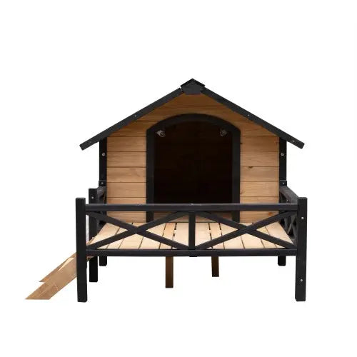 Premium Outdoor Wooden Dog Kennel - Large Cabin Style Pet House with Porch & Weather-Resistant Fir Wood