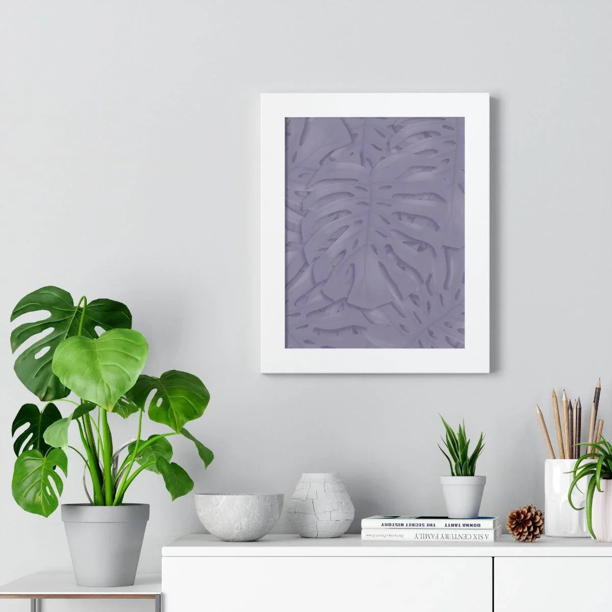 Violet Monstera Framed Print – Botanical Wall Art