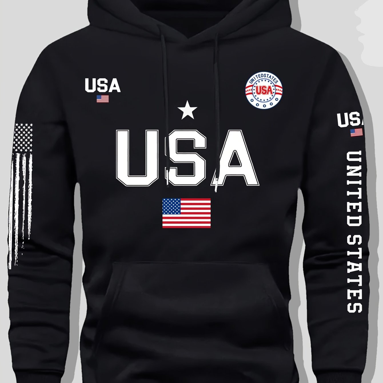 Fleece Hoodie Featuring a USA Flag Design
