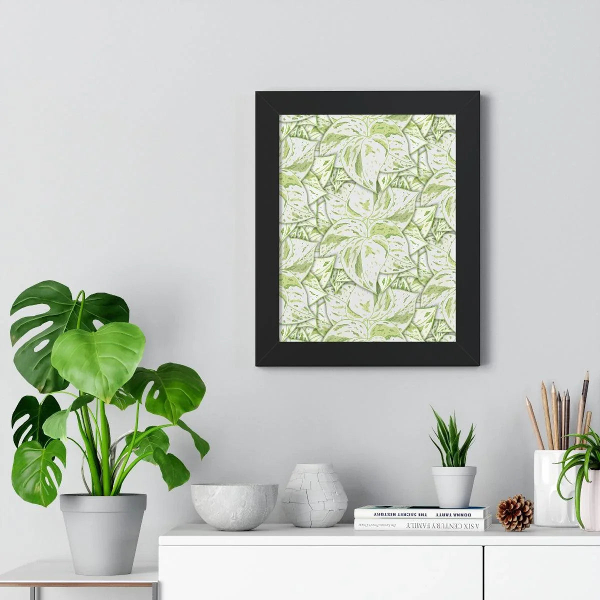 Snow Queen Pothos Pattern Framed Print – Botanical Wall Art