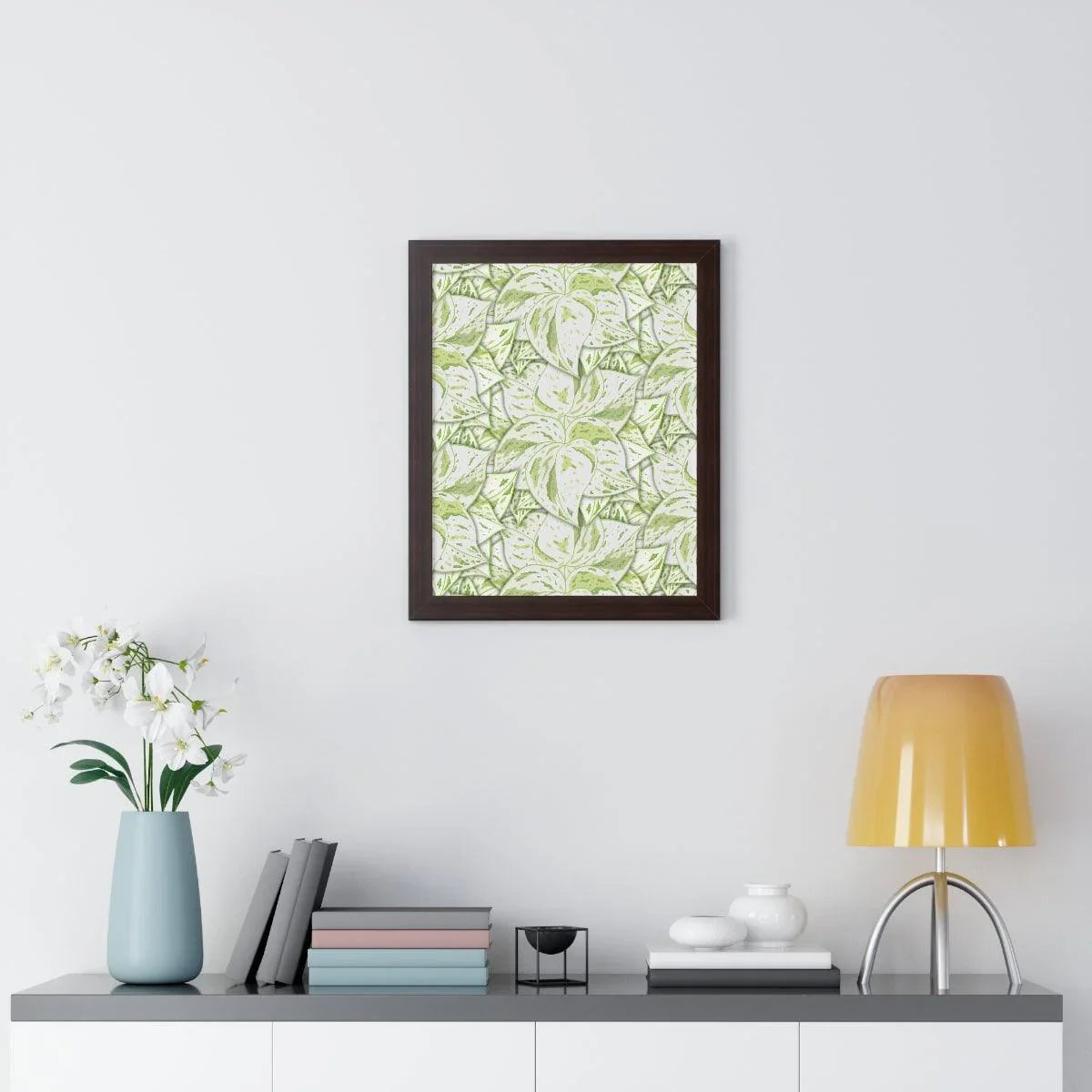 Snow Queen Pothos Pattern Framed Print – Botanical Wall Art