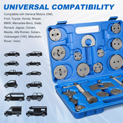 Portable Brake 22pcs. Tool Set Rewind Caliper Pistons, Seal Damage, Brake Pad