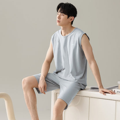 Men's Summer Sleeveless Tank Top And Shorts Casual Outerwear-Ready Loungewear Set