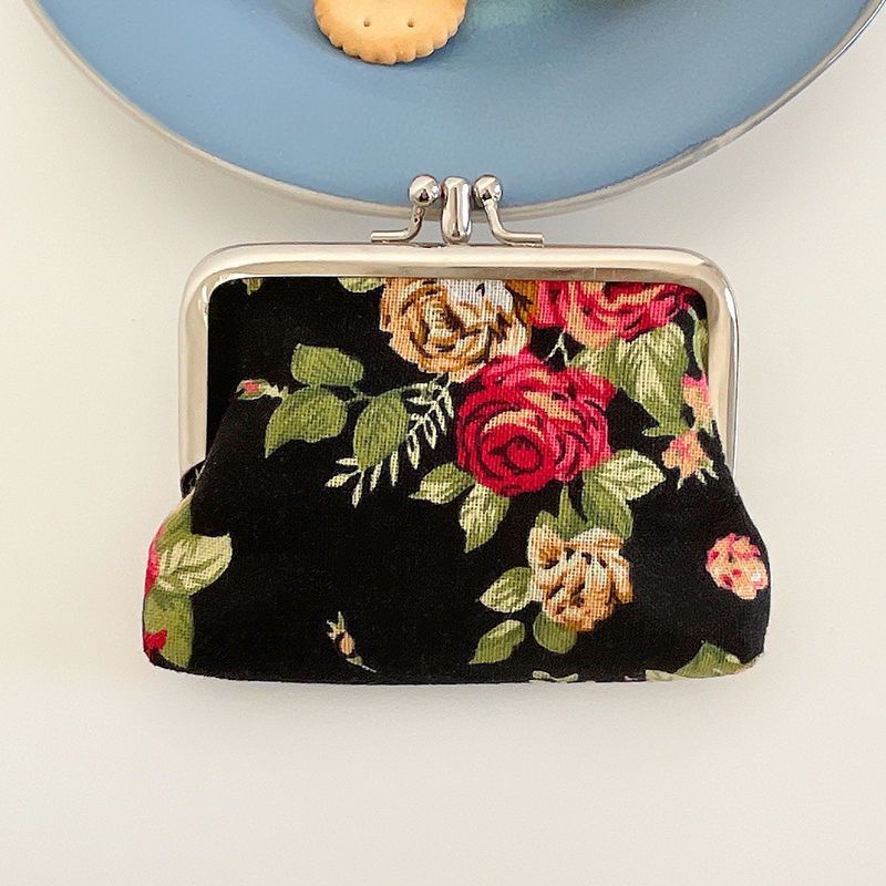 Retro Mini Canvas Coin Purse - Vintage Floral Plaid Small Zipper Wallet Organizer