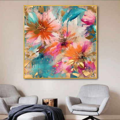Handmade Oil Painting Canvas Wall Art Decoration Modern Peony Flower Abstract Square Home Dining Room Bedroom Decor Rolled Frameless Unstretched Painting