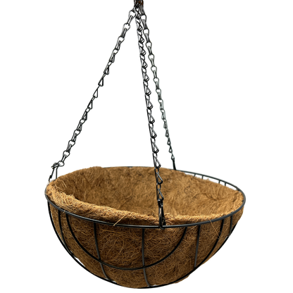 Black Metal Wire Hanging Basket with Coco Mat Liner - 12-Inch Diameter
