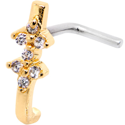 18G Clear CZ Gold Tone Bling Faux Hoop L Shaped Nose Ring