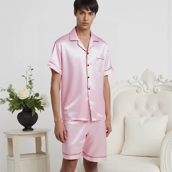 Turn-down Collar Homewear Set Thin Pajamas Mens Loose-Fit Plus-Size Loungewear