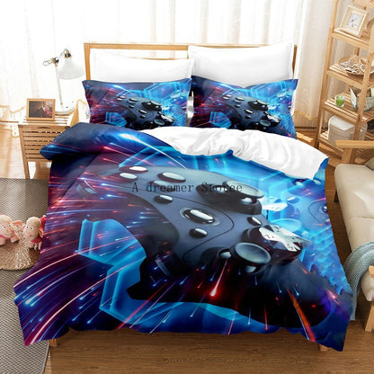 Digital 3D Game Controller Pattern Printed Bedding Three-Piece Set